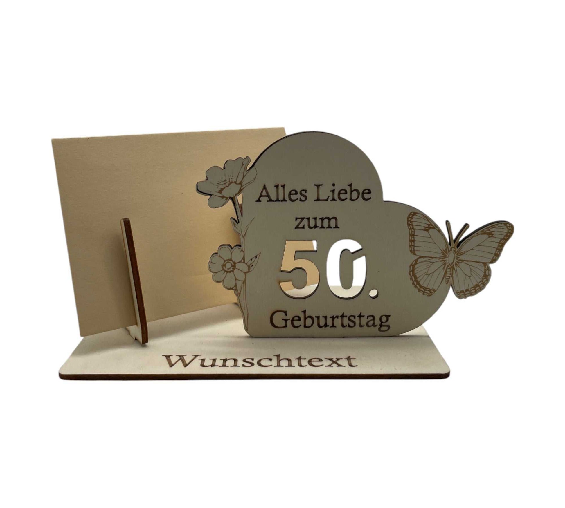 Gutscheinverpackung 50. Geburtstag Herz mit Blumenmotiv
