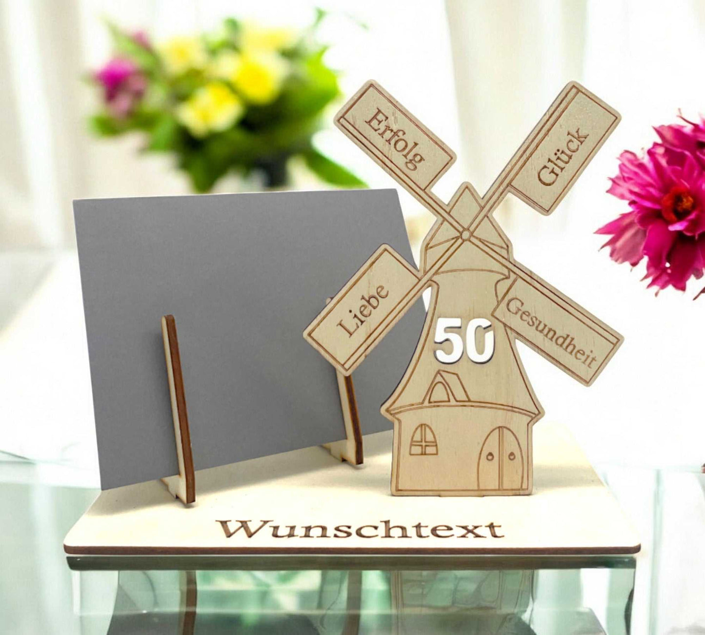 Gutscheinverpackung 50. Geburtstag Windmühle