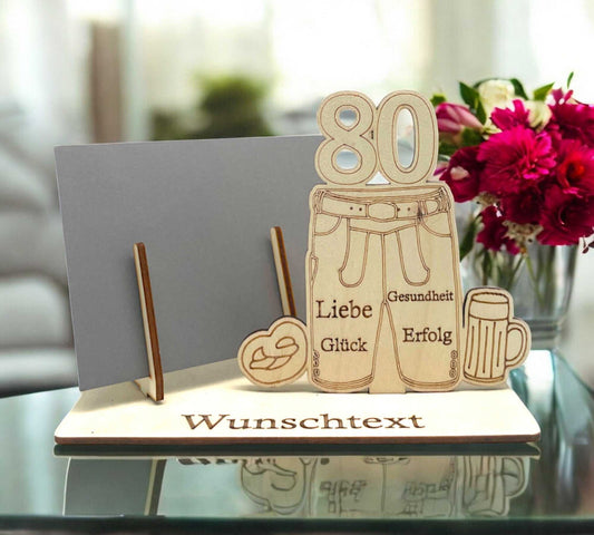 Gutscheinverpackung 80. Geburtstag Lederhose