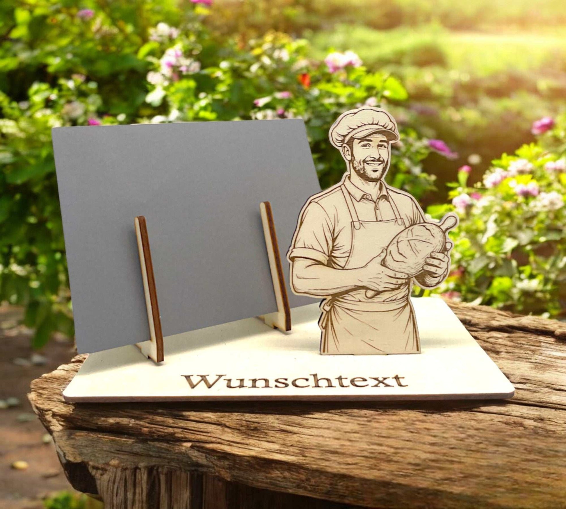 Gutscheinverpackung mit Bäcker und Brot aus Holz