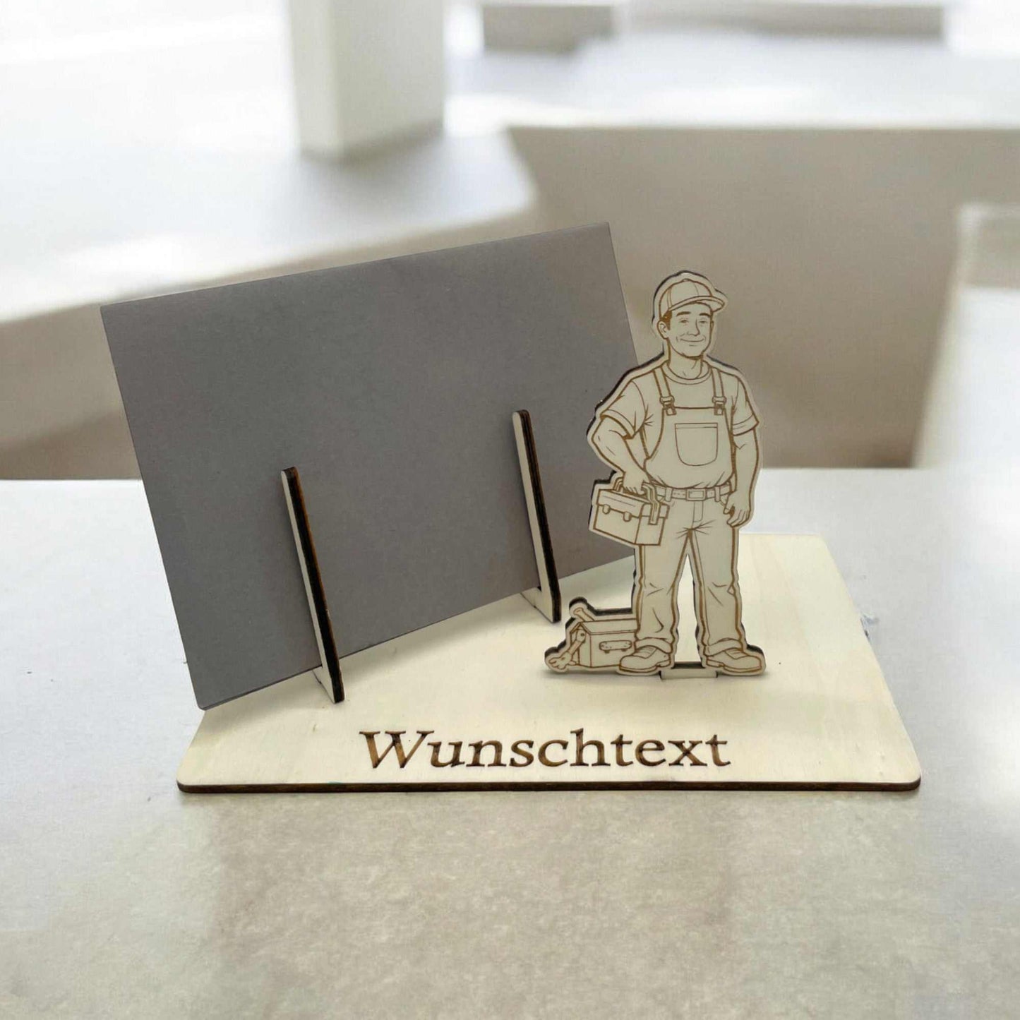 Gutscheinhalter mit Handwerker-Motiv und Werkzeugkasten