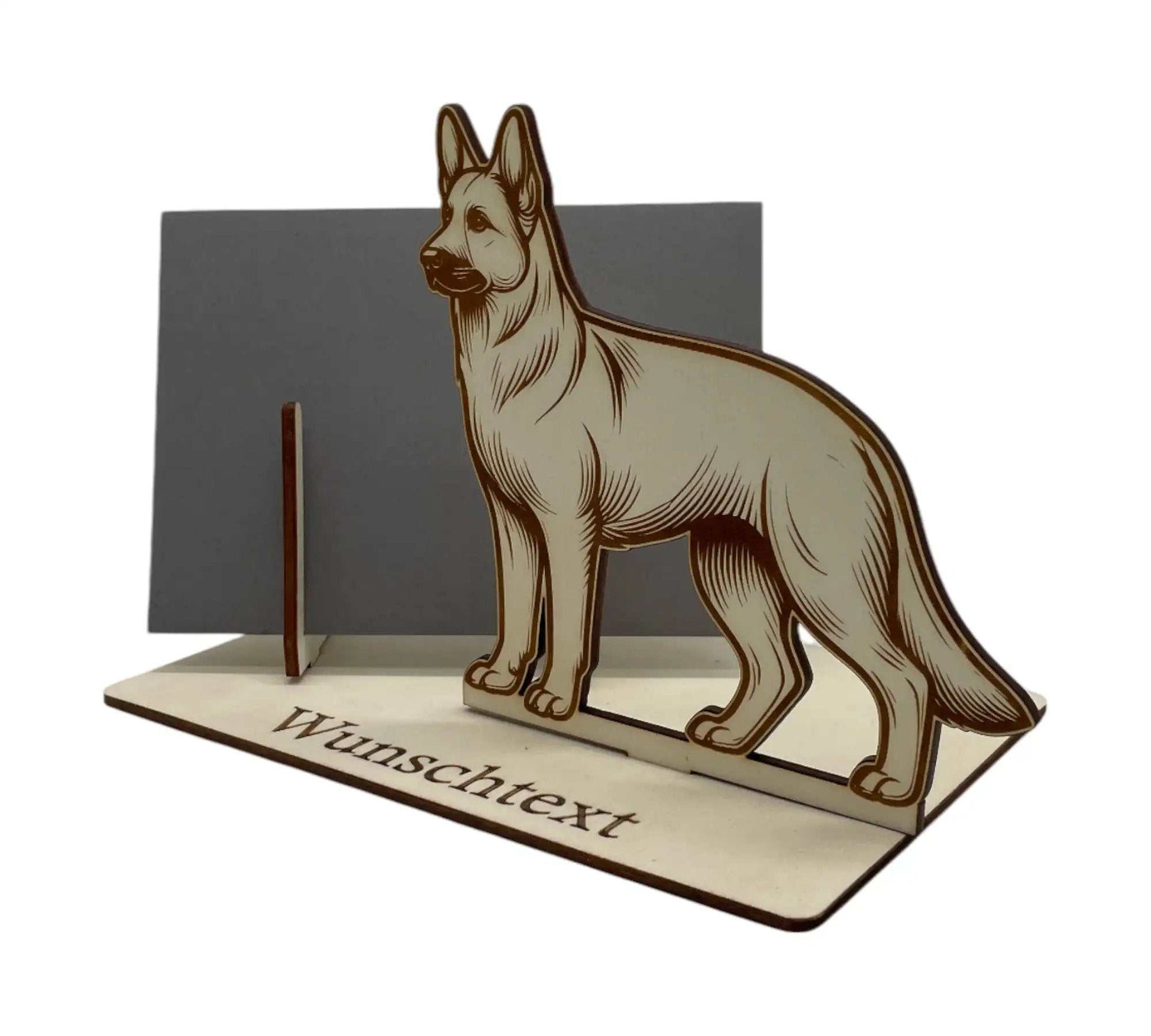 Holz-Gutscheinverpackung mit Schäferhund-Motiv – stilvolle Verpackung für Gutscheine und Geburtstagsgeschenke.