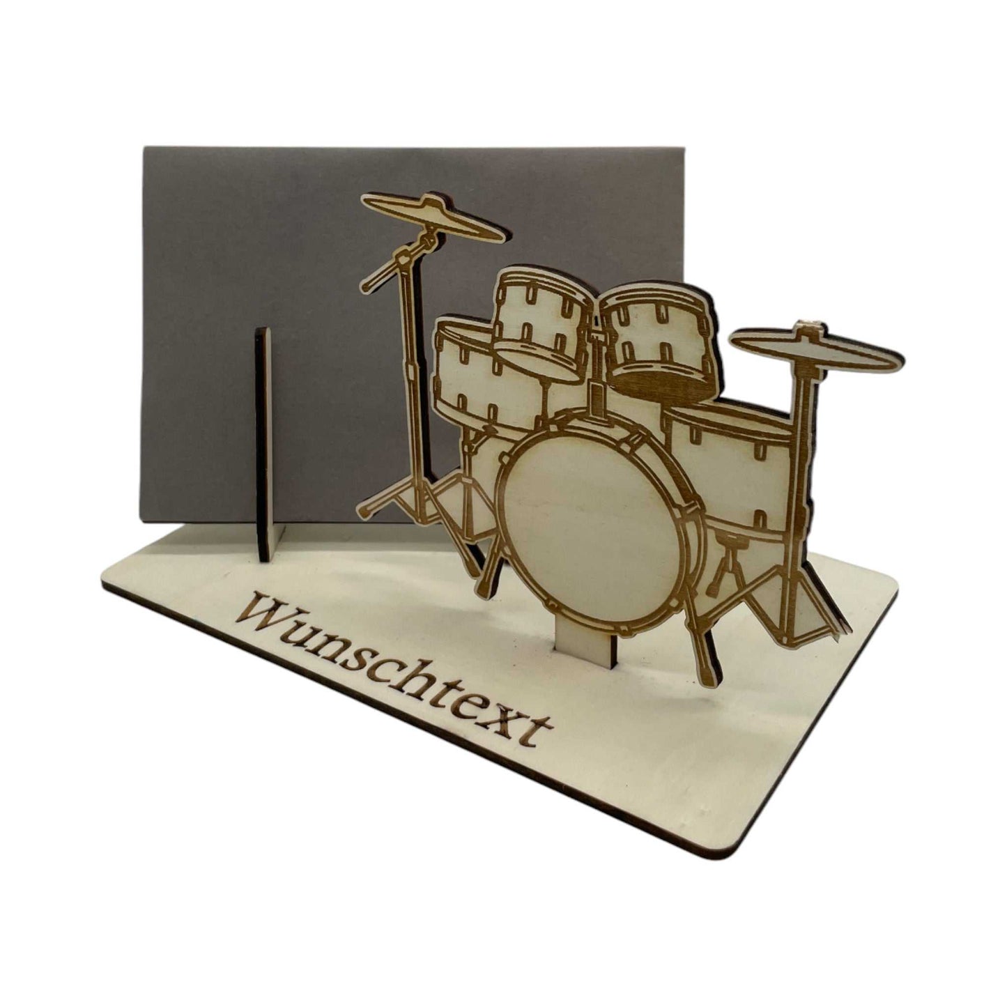 Geldgeschenk kreativ verpacken – Schlagzeughalter mit Platz für Text und Umschlag