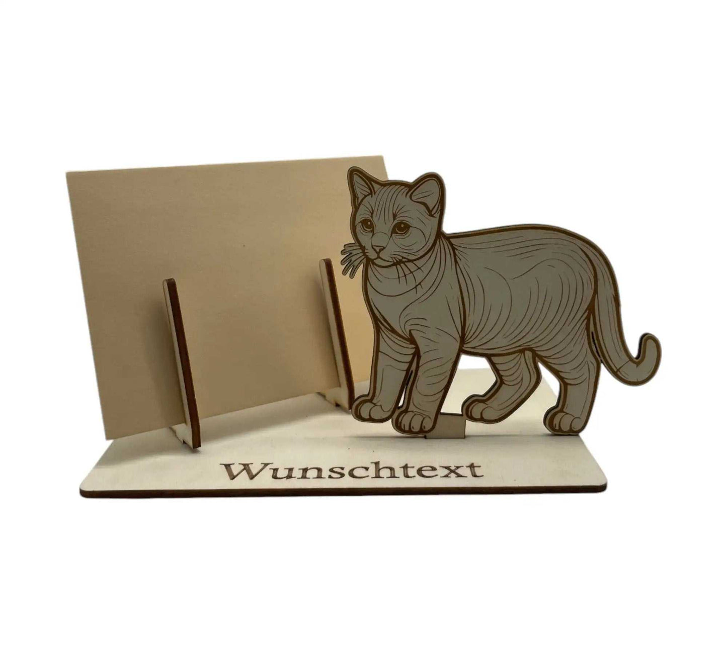 Gutscheinverpackung mit stehender Katze aus Holz