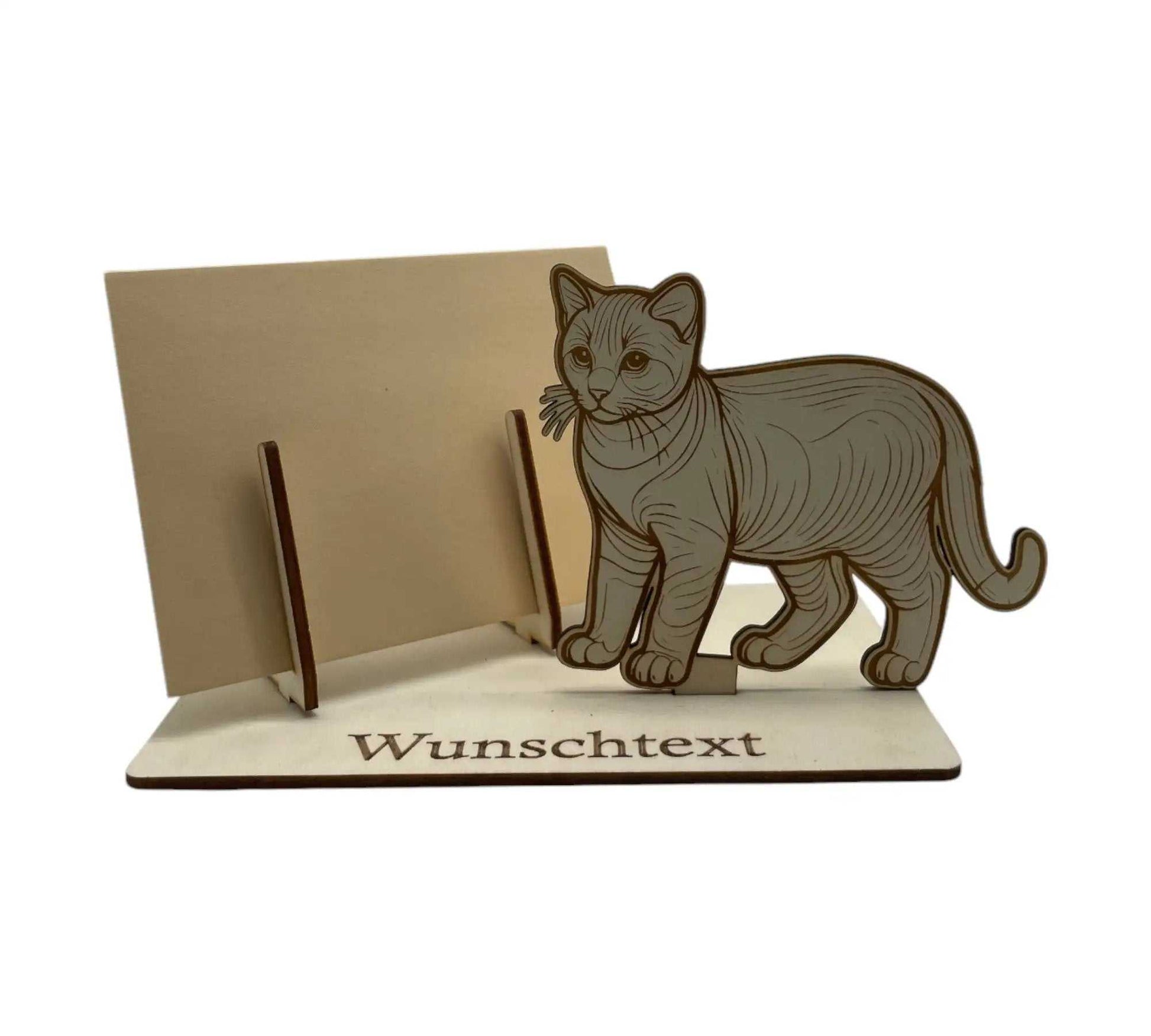 Gutscheinverpackung mit stehender Katze aus Holz