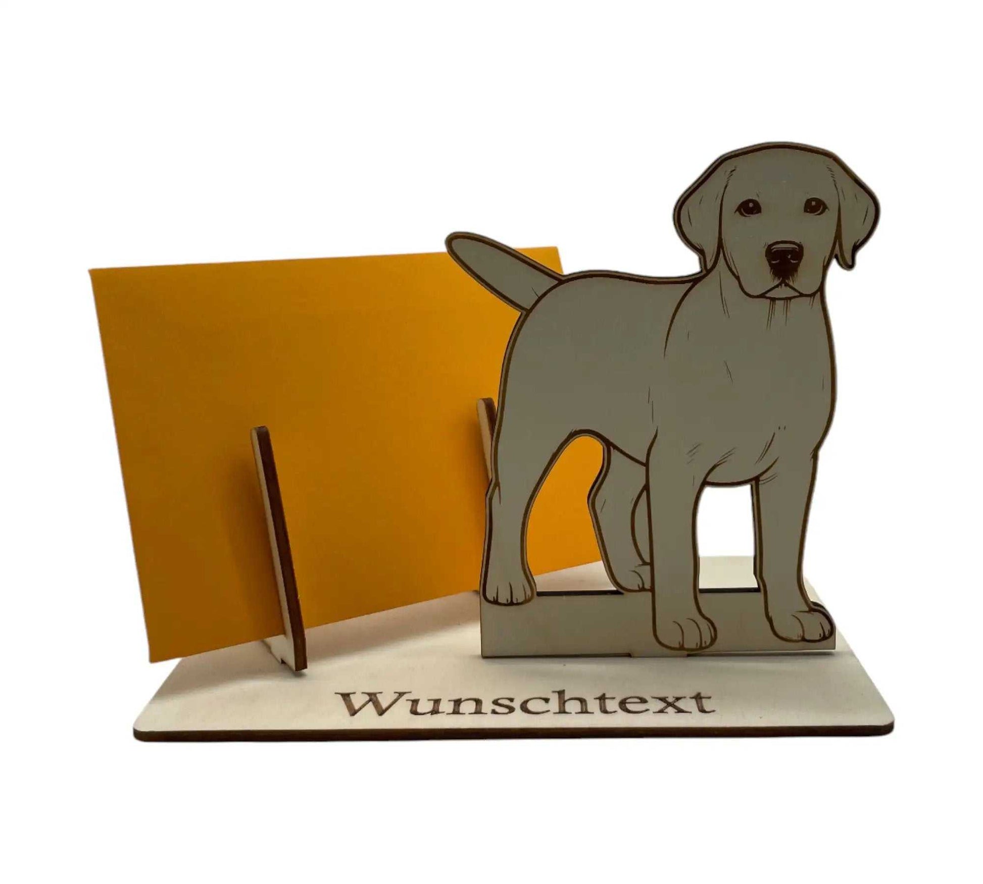 Holz-Gutscheinverpackung mit Labrador-Motiv – ideal für Tierfreunde und Geburtstagsgeschenke, personalisiert mit Wunschgravur.