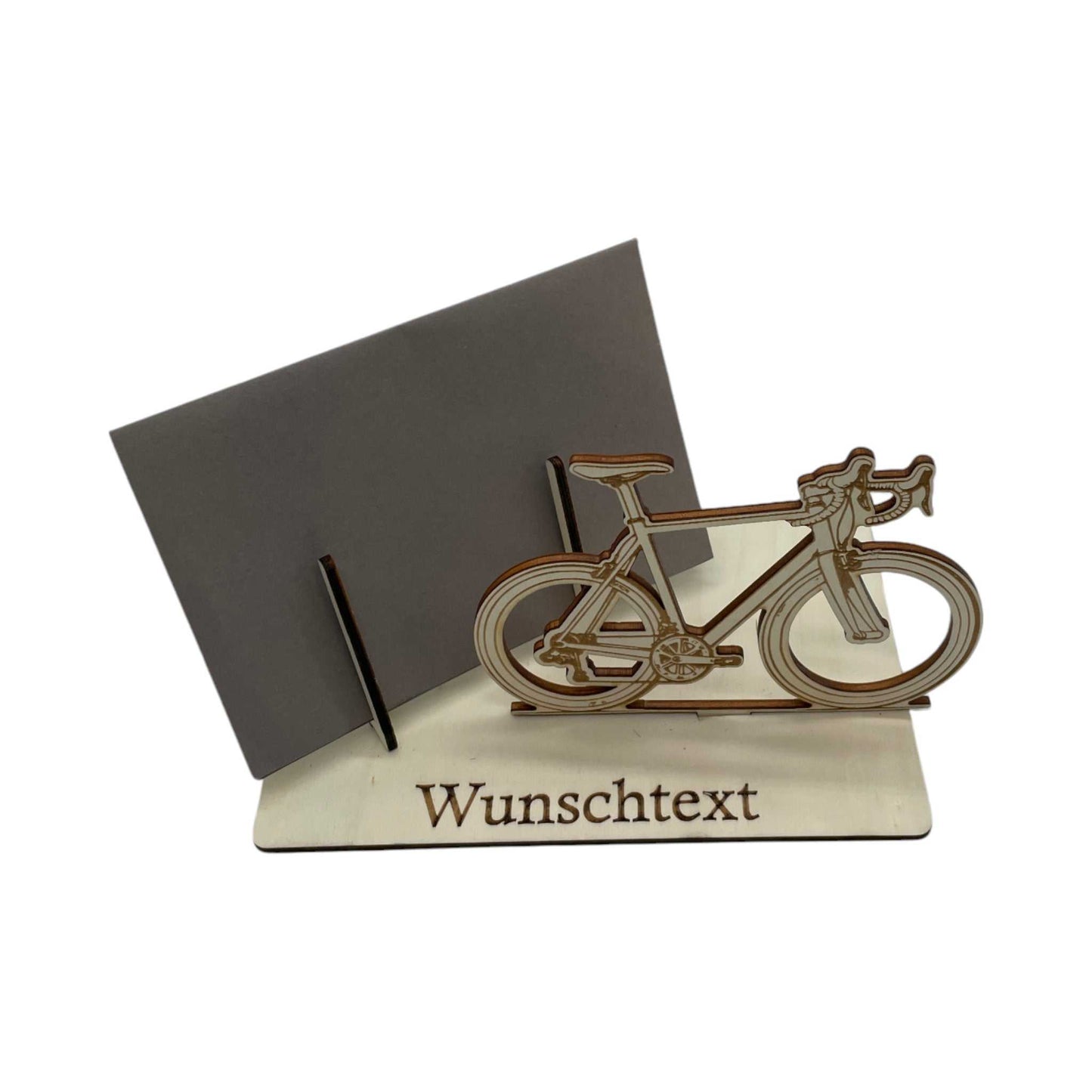 Gutschein verpacken zum Geburtstag – Rennrad-Motiv aus Holz mit personalisierter Gravur
