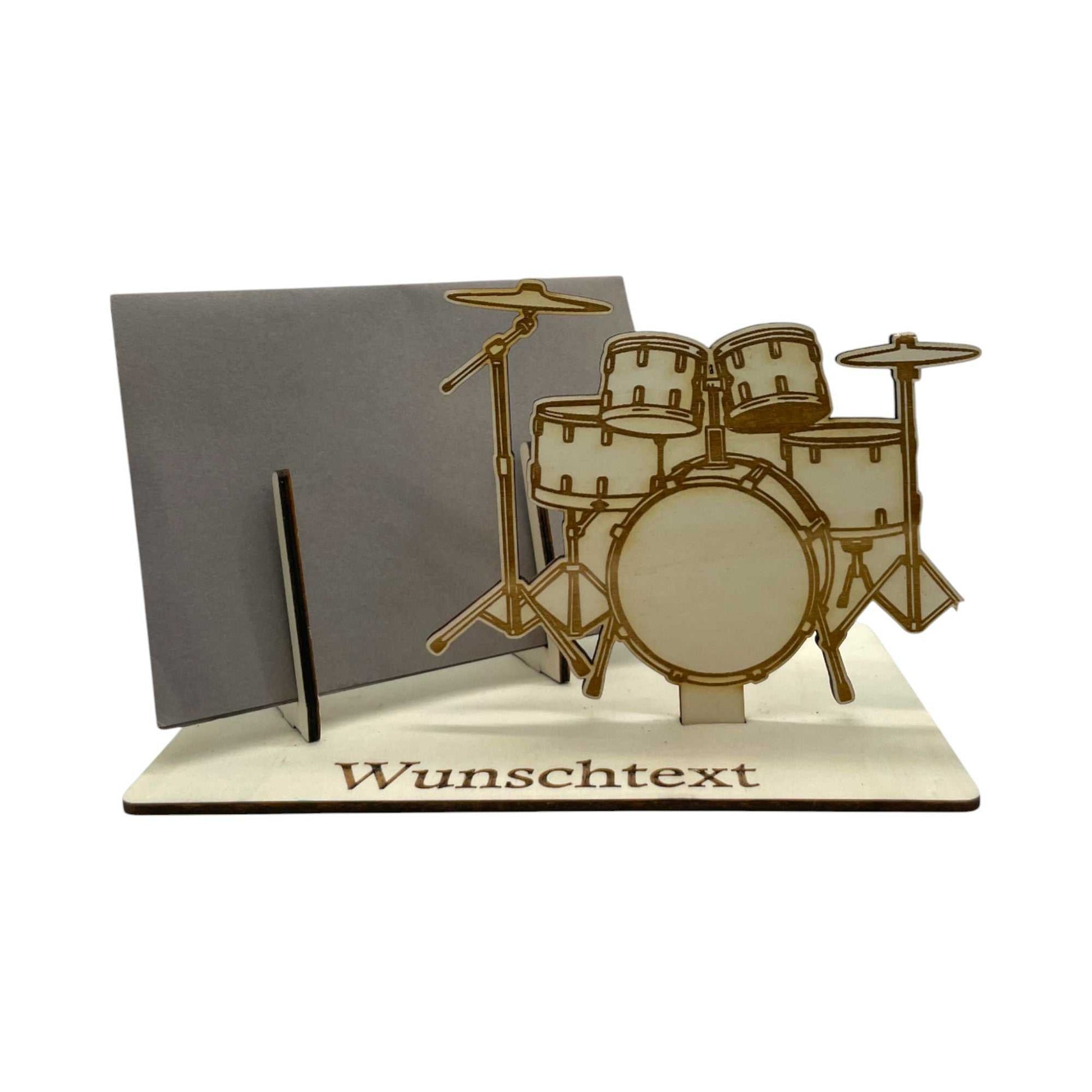 Geldgeschenk verpacken für Drummer – Schlagzeugfigur mit Umschlag und Gravur