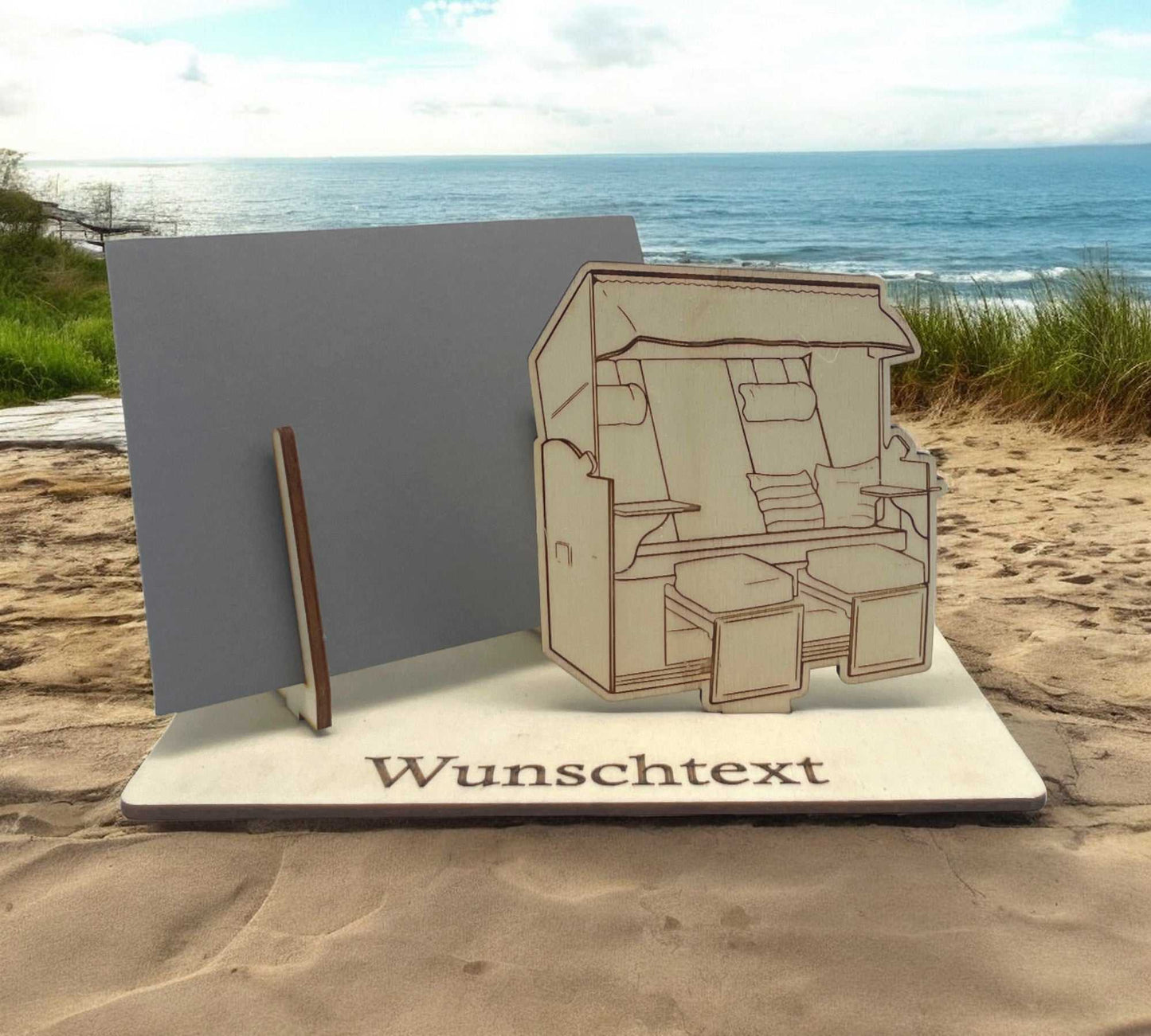 Geldgeschenk verpacken mit Strandkorbgravur – dekorativ und schlicht