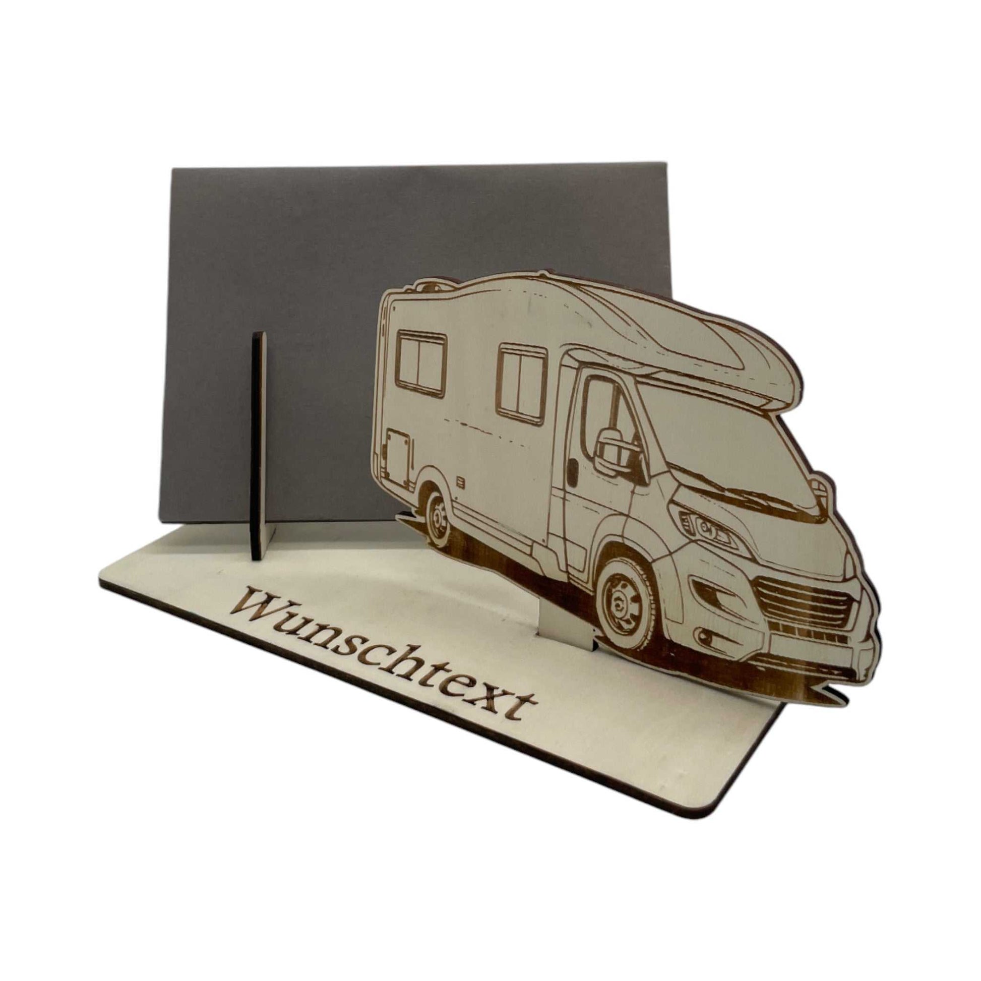 Wohnmobil-Gutscheinverpackung aus Holz, perfekt für besondere Anlässe. Gutschein verpacken kreativ mit Platz für Gravur von Namen und Text.
