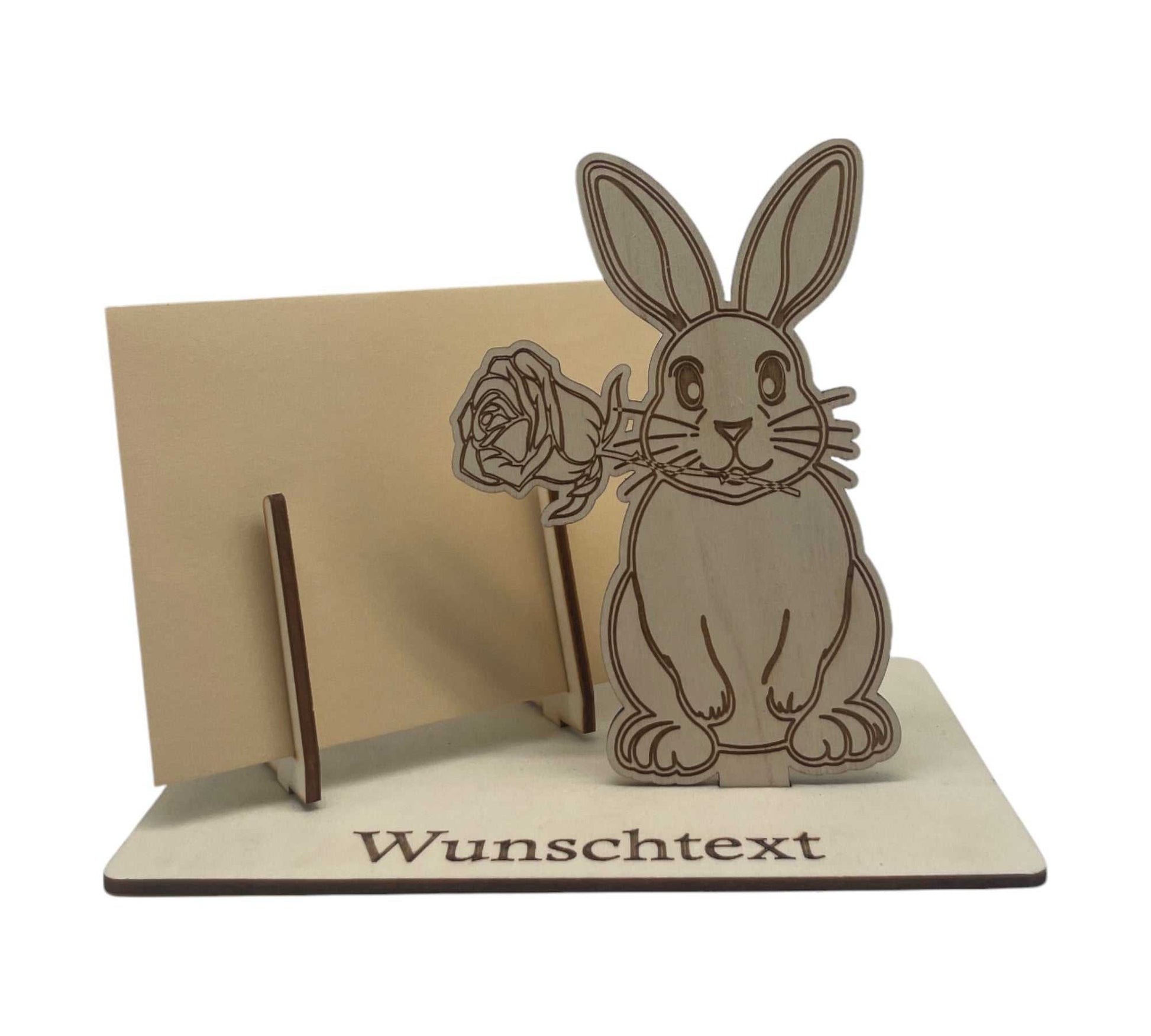 Holzverpackung mit Hasenmotiv und Wunschtext