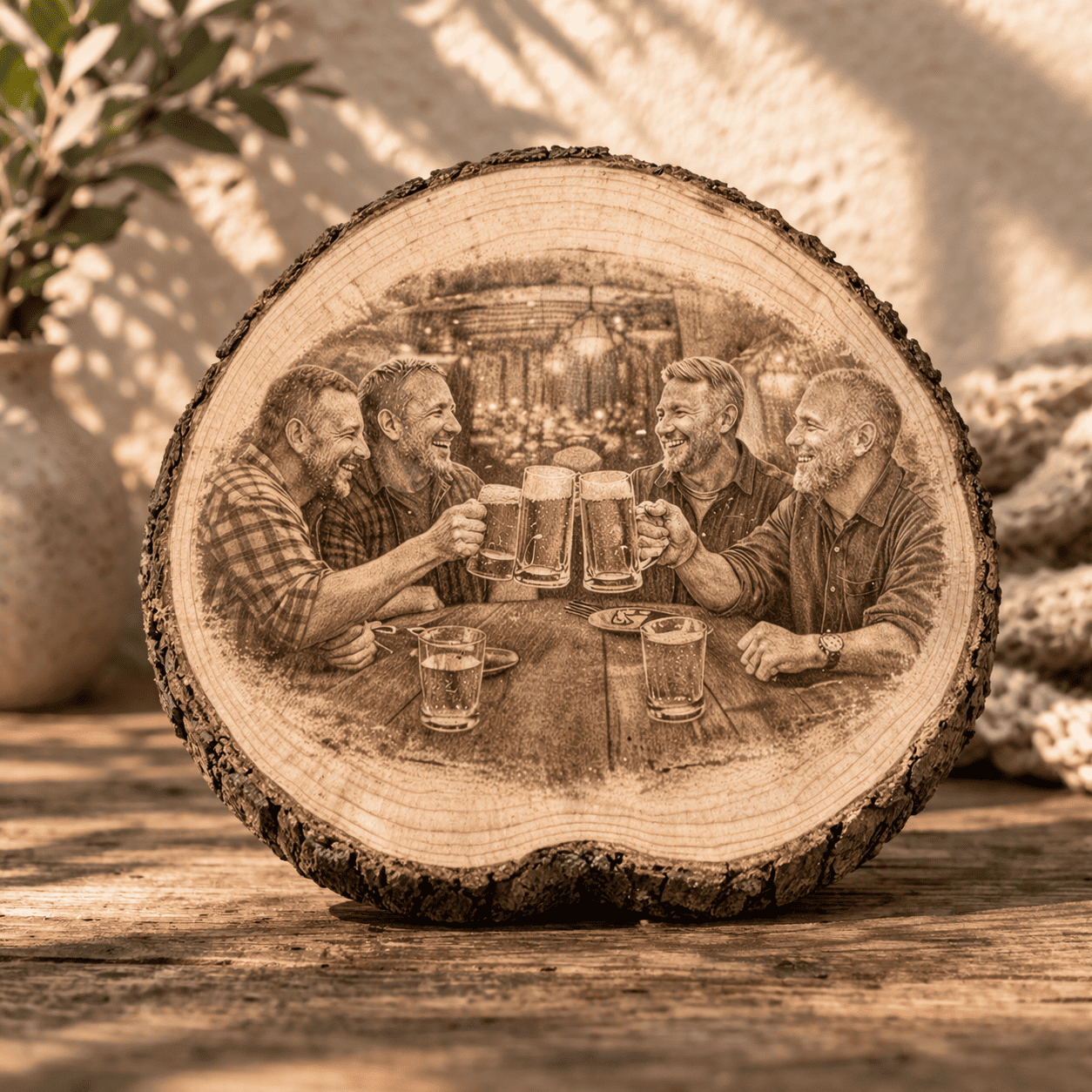 baumscheibe holz gravur mit eigenem foto personalisierte erinnerung aus naturholz gefertigt