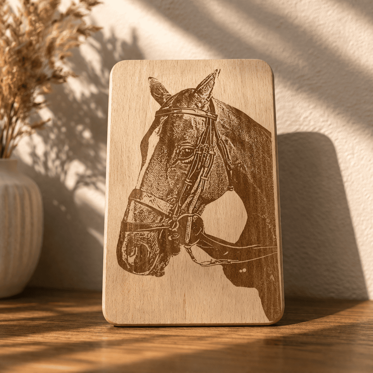 personalisiertes holzbrett mit fotogravur eigenes bild wird präzise in holz umgesetzt