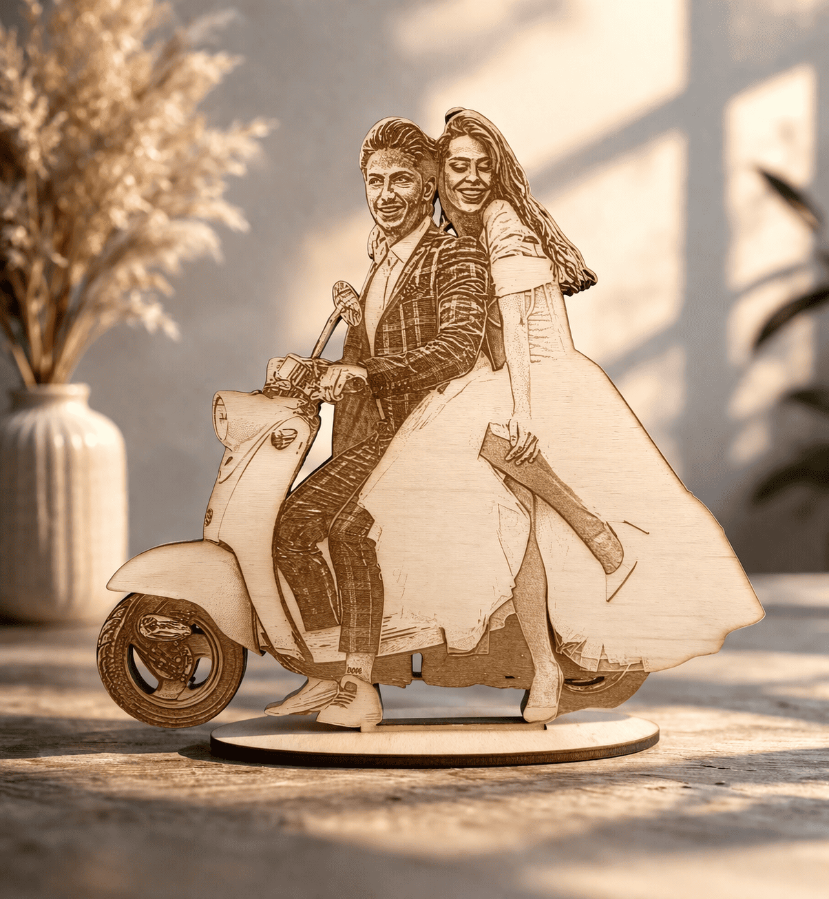 Holzfigur aus Foto gefertigt mit klaren Konturen und natürlicher Optik