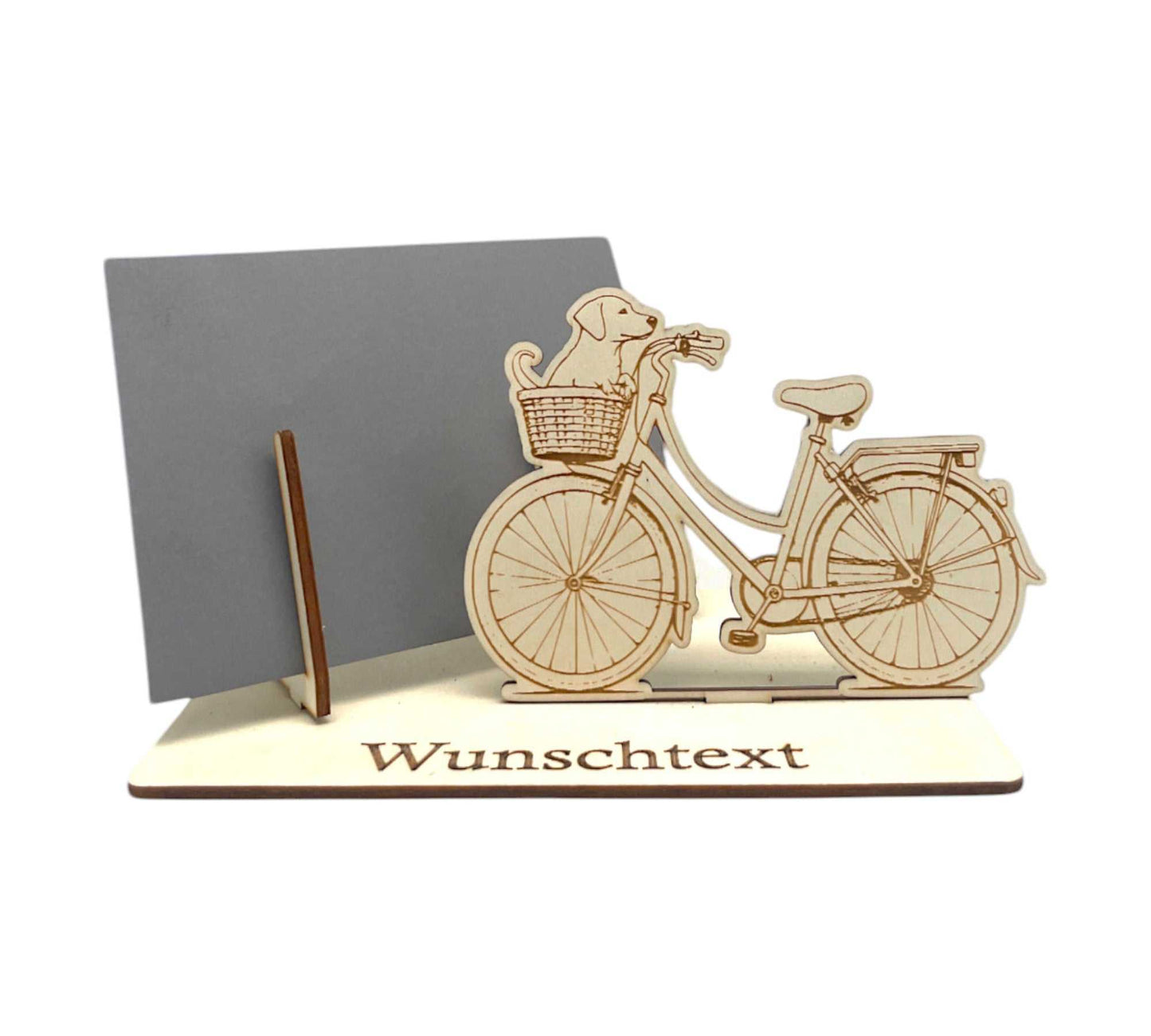 Geldgeschenk verpacken – graviertes Fahrrad mit Hund und Wunschgravur