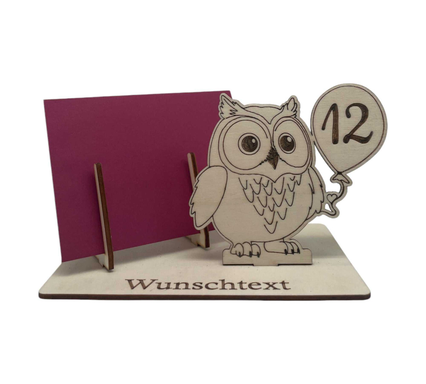 Originelle Gutscheinverpackung für den 12. Geburtstag – Eulen-Motiv mit personalisierbarer Gravur. Perfekt für Geldgeschenke oder Gutscheine.