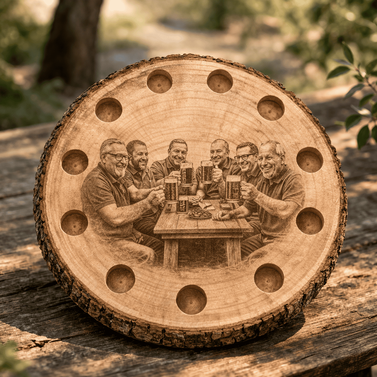 personalisierte schnapsbank fuer gruppen mit mehreren gravierten glaesern