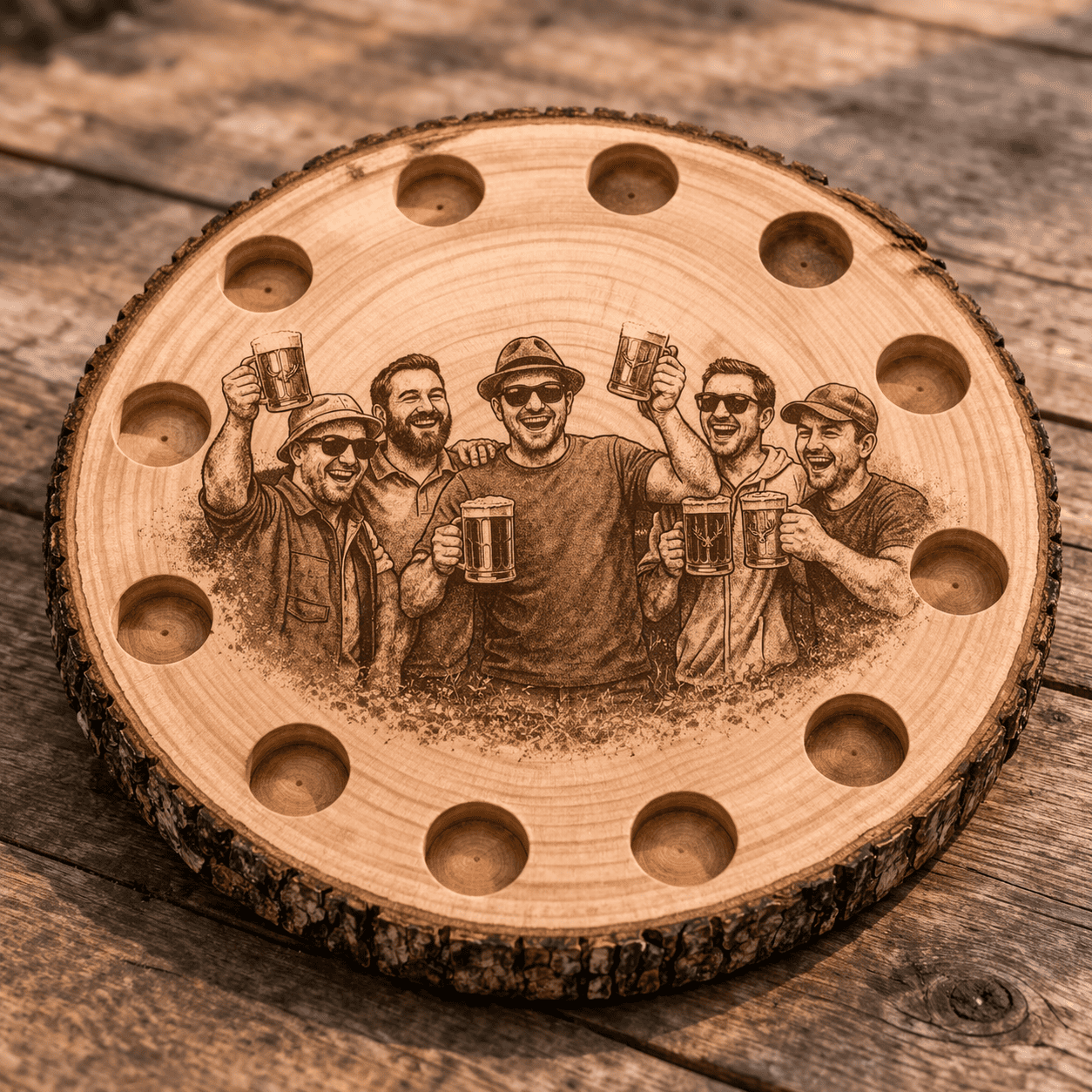 schnapsbank holz mit foto gravur und personalisierten schnaps glaesern