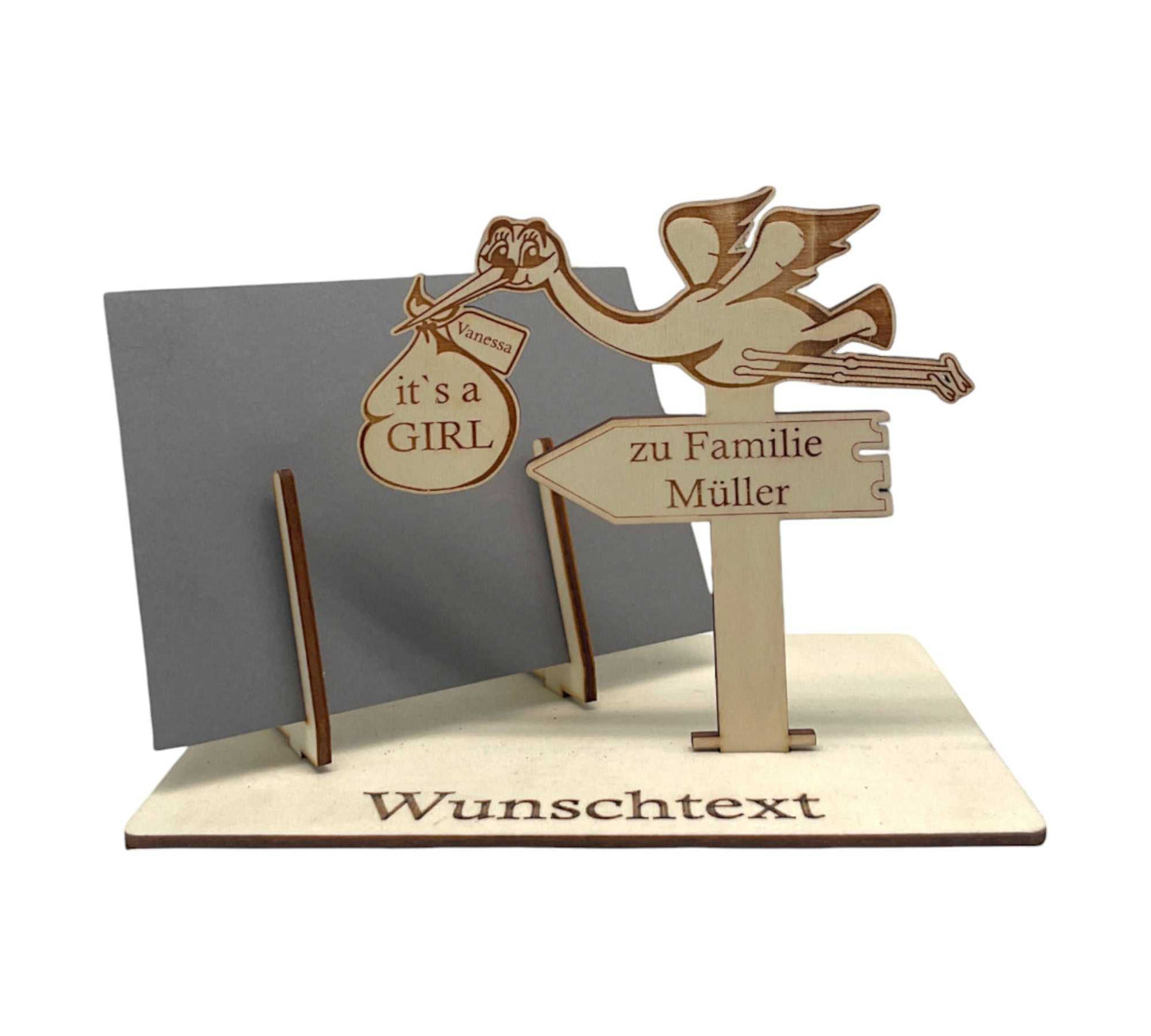 Storch Geldgeschenkhalter zur Geburt individuell gestalten