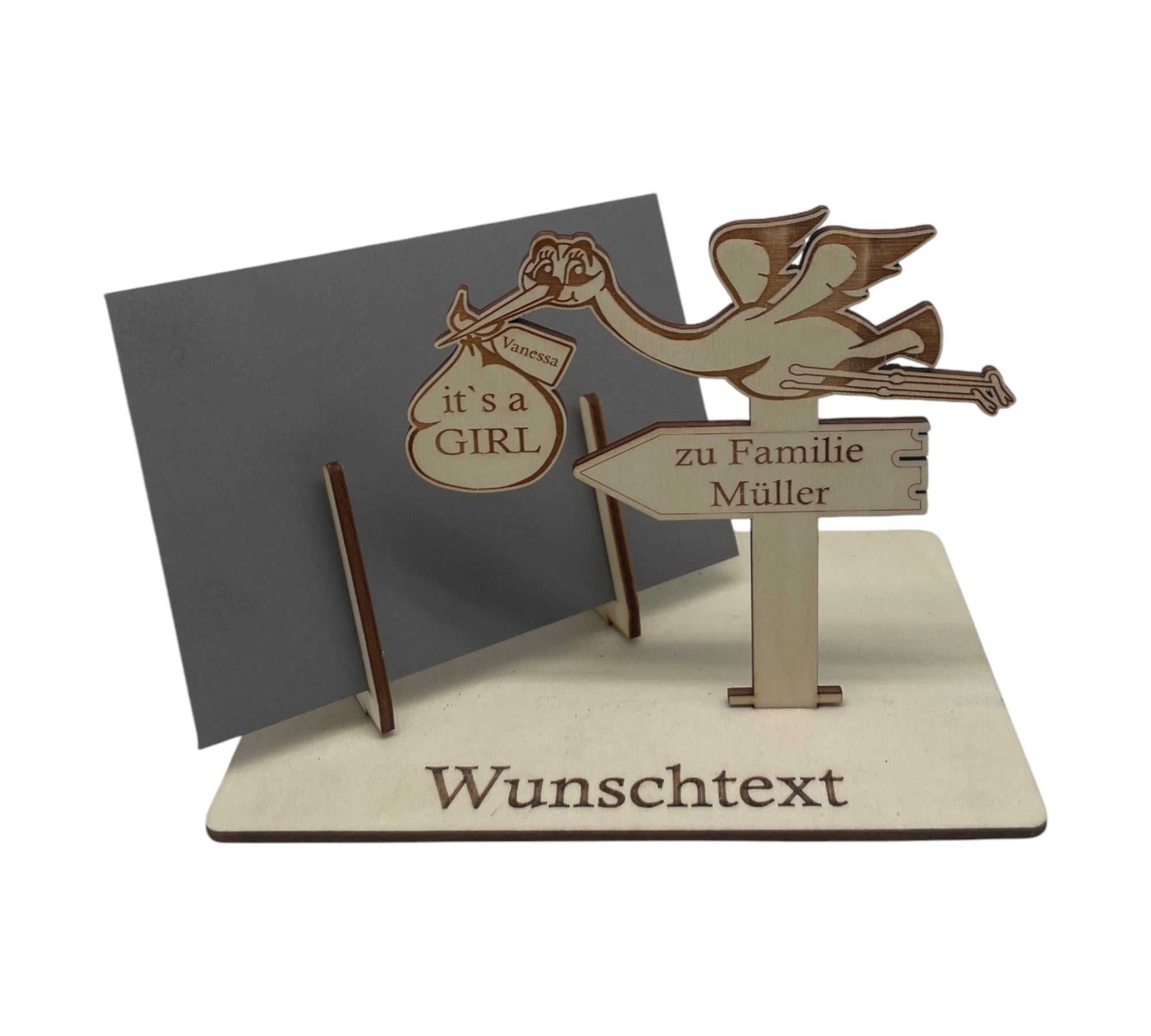 Geldgeschenk-Verpackung mit Storch und Bündel personalisierbar