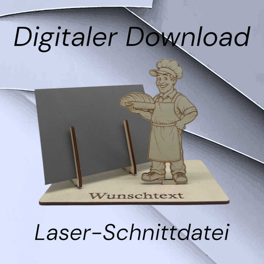 Gutscheinhalter mit Bäcker und Brot – SVG & DXF Laserdatei für Holz