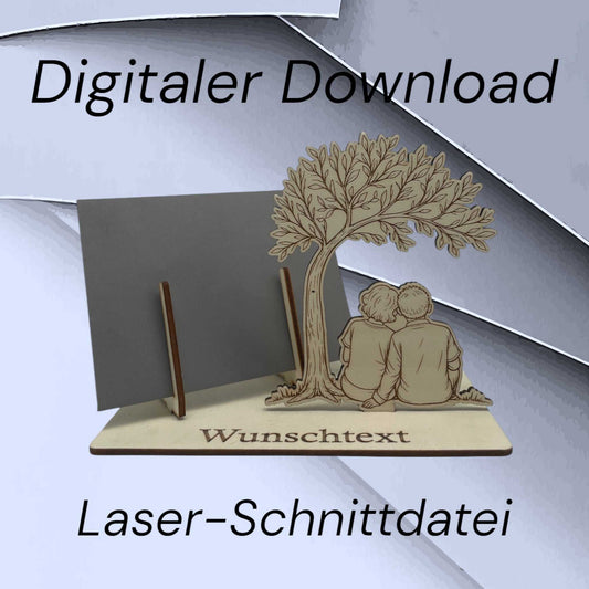 SVG & DXF Datei für Laserschneider – romantisches Pärchen unter Baum als Gutscheinhalter