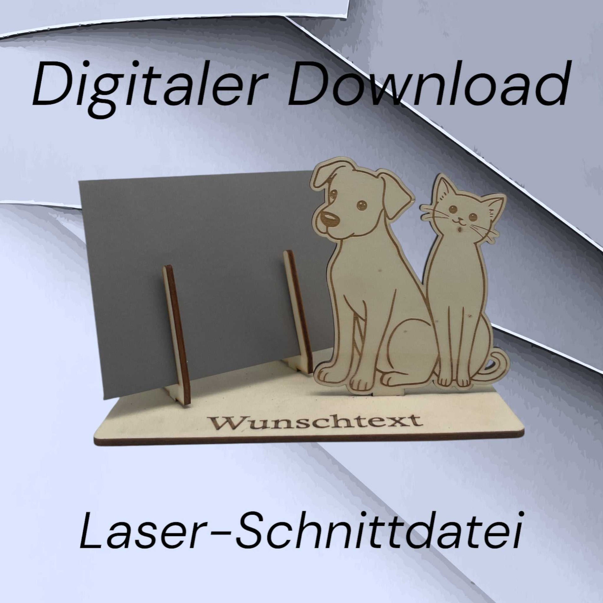 SVG & DXF Laserdatei – Gutscheinhalter mit Hund & Katze als Tiermotiv für Holz