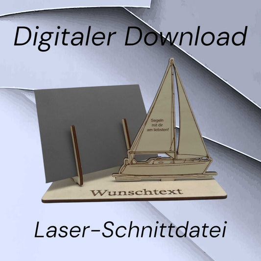 SVG & DXF Laserdatei – Gutscheinhalter mit Segelboot-Motiv für maritime Holzprojekte