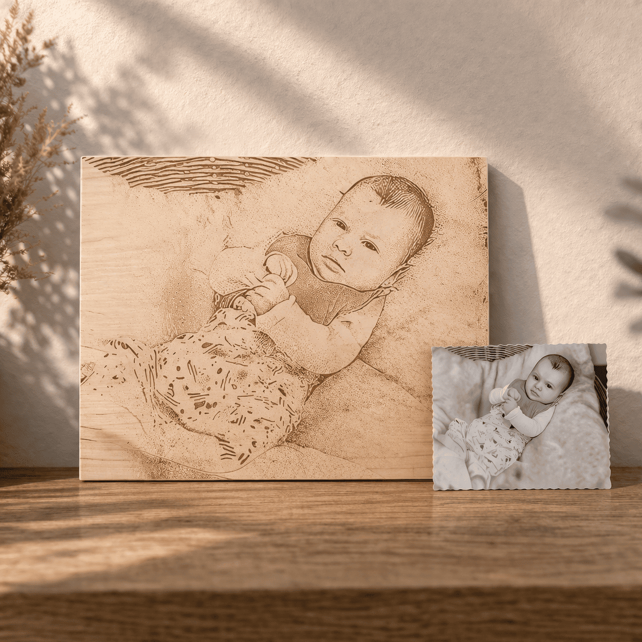 foto auf holz graviert personalisierbares wandbild aus pappelsperrholz mit optionalem rahmen klare gravur und natürliche holzstruktur